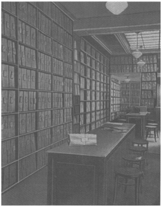 one of several reading rooms dedicated to subscription services at Fortin Music Lending Library in Paris,  pictured in catalog, 1933